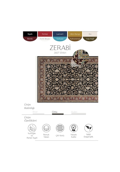 Cool Halı Zerabi Siyah Vintage Halı Gold Klasik Çerçeve %100 Doğal Otantik Oturma Odası Salon Halısı