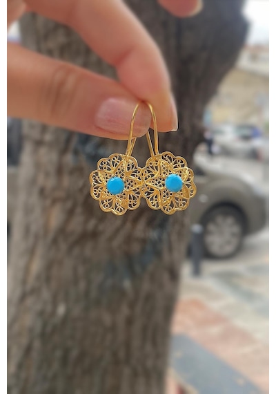 Gümüş Telkari Mavi Taşlı Gül Anne Küpesi Tk23e238 Diğer