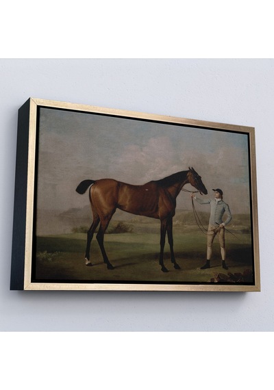 Ahşap Çerçeveli George Stubbs'un Uzun Bacaklı At Ve Jokeyi Tablosu - Molly Long-legs With Her Jockey-7012