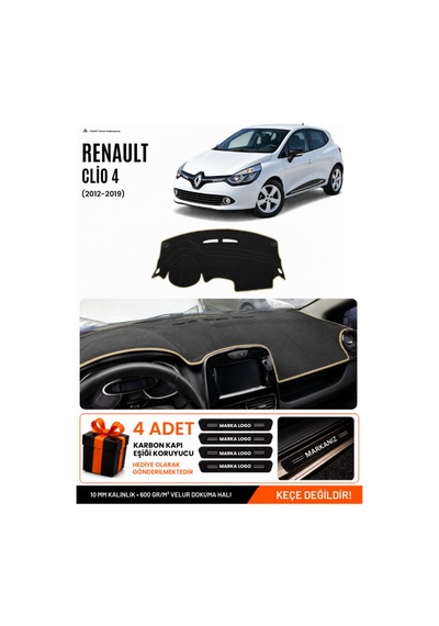 Renault Clıo 4 2012-2019 Uyumlu Torpido Koruma, Torpido Örtüsü, Torpido Kılıfı - Siyah Bej