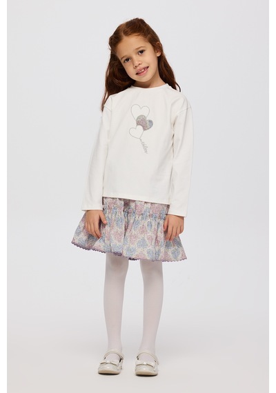 Panço Liberty Kumaş Nakış Detaylı Kız Çocuk Tişört 5621gk05006 Beyaz