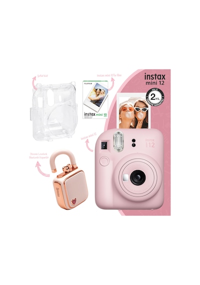 Instax Mini 12 Fotoğraf Makinesi + 10'lu Film + Şeffaf Kılıf + Divoom Love lock Mini Bluetooth Hoparlör