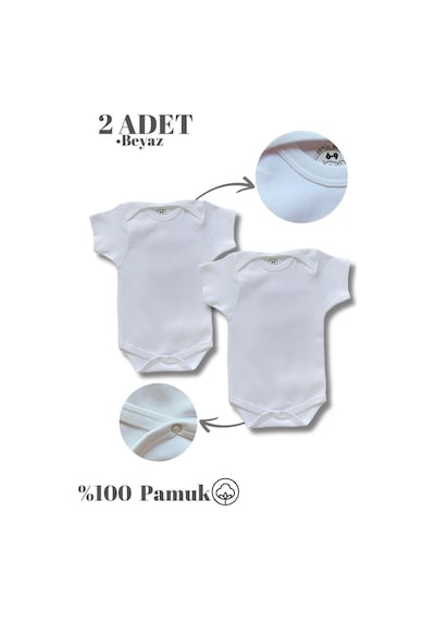 Betül Bebek Kısa Kollu 2'li Organik Pamuk Çıtçıtlı Bebek Body&zıbın 2adet Beyaz