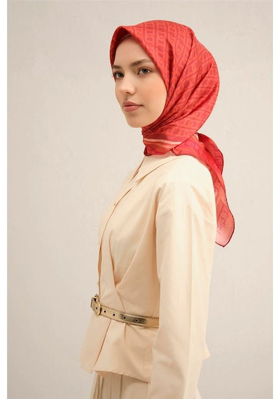 Armine Soyut Desenli Saf İpek Sura Eşarp -9301d Nar