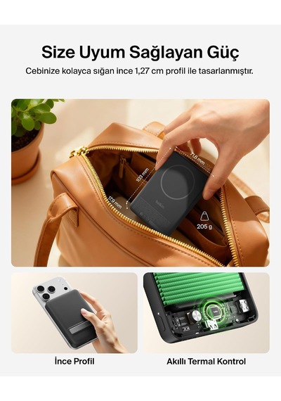 Boostcharge 10000 Mah İnce Manyetik Stantlı Power Bank, Siyah
