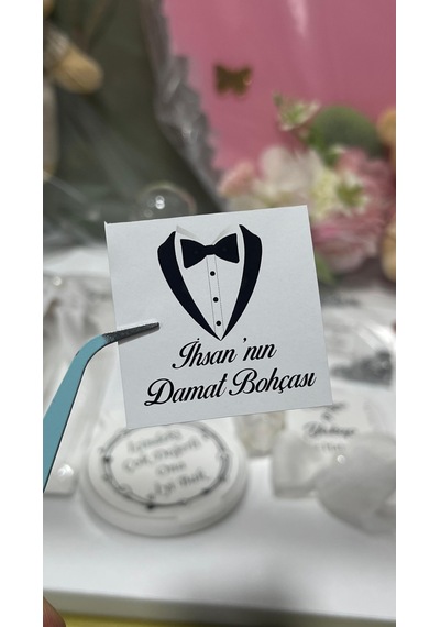 Damat Bohçası Beyaz Çikolata Etiketi 3,5 Cm 88 Adet - Arl Etiket Tasarım