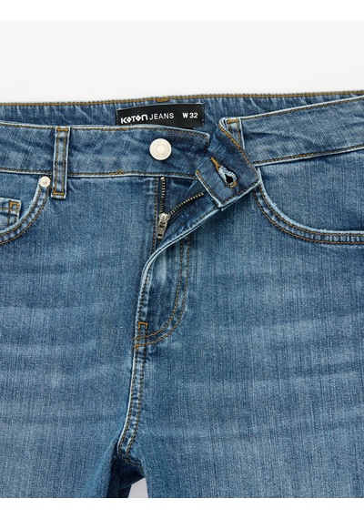 Koton Normal Bel Pamuklu Bermuda Slim Fit Jean Şort Koyu İndigo 6sam40285nd