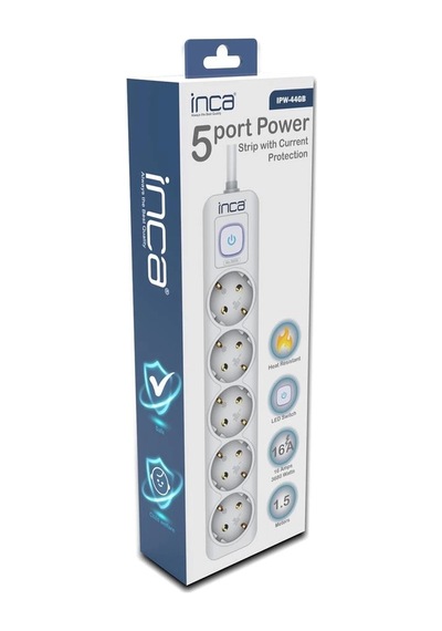 Inca Ipw-44gb 5li Akım Korumalı Led Tuşlu Priz 1,5m Beyaz Standart