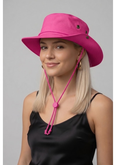 Mollycrush Premium Outdoor Kamp Balıkçı Şapkası Pembe Unisex Ayarlanabilir İpli Şapka Modeli Pembe