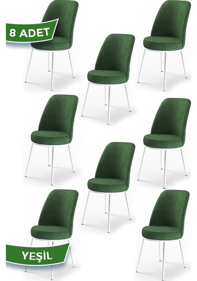 Canisa Concept Dexa Serisi, Üst Kalite Yemek Odası Sandalyesi, Metal Beyaz Iskeletli, 8 Adet Yeşil Metal, Yeşil