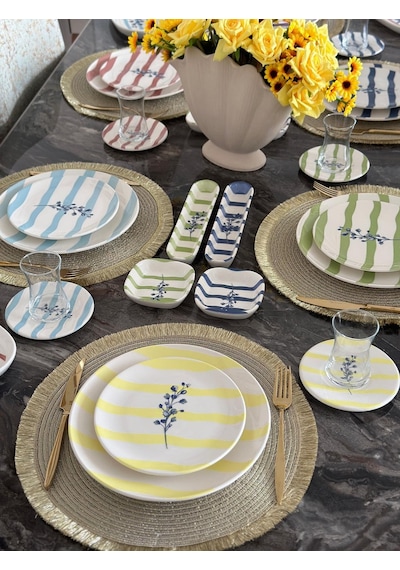 36 Parça 6 Kişilik Flower Line Kahvaltı Takımı-3748 Çok Renkli