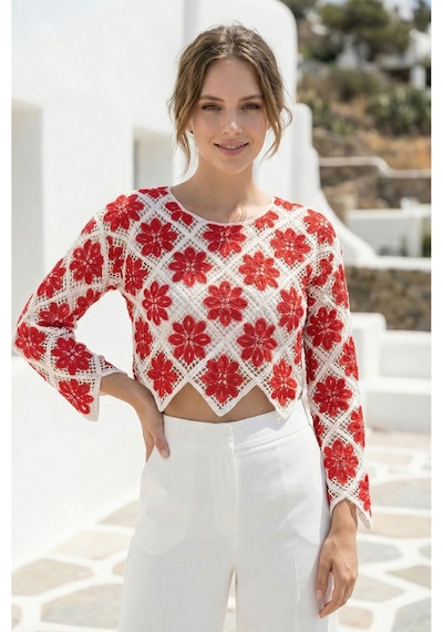 Sayzen Your Shine Çiçek Desenli Dantel Işleme Crop Sayzen Çiçek Desenli Dantel Işleme Crop Bordo