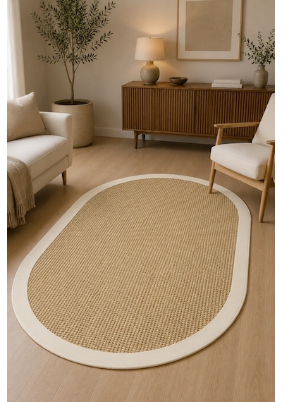 Rona Ekru Oval Makinede Yıkanabilir Kaymaz Taban Leke Tutmaz Dijital Salon Halısı Mutfak Halısı Ve Yolluk Çok Renkli - Oval