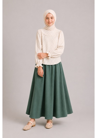 Angel&co. Girls Clothing Yeşilli Müslin Bluz & 2 İplik Maksi Etek Takımı Mavi - 895510177 Mavi