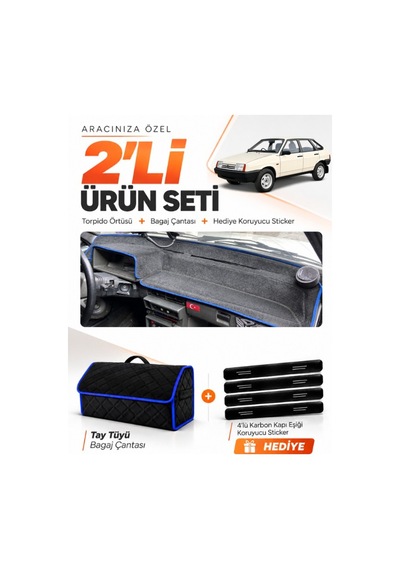 E-biz Lada Samara Karbiratörlü 1984-1999 Uyumlu Torpido + Tay Tüyü Çanta - Siyah-mavi - Ld003