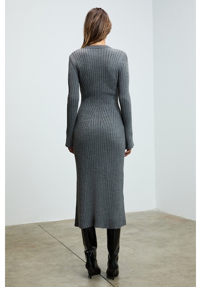 Grimelange Duende Kadın Yuvarlak Yaka Çizgi Desenli Slim Fit Triko Grimelanj Elbise Grimelanj