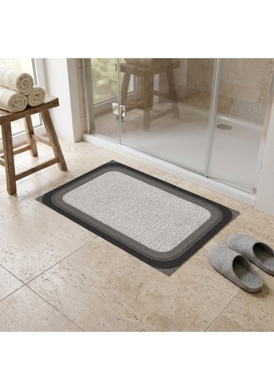 Kartela Halı Jüt Görünümlü Banyo Paspası Antrasit Kaymaz Taban Makinede Yıkanabilir 50x75 Cm