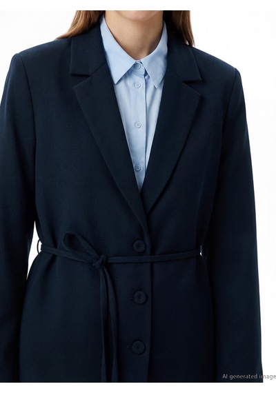 Lcw Modest Lacivert Kuşaklı Yaka Kadın Blazer Ceket