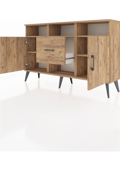 Arges Konsol 5 Raflı Tek Çekmeceli 2 Kapaklı 132x30x83 Çam-çam/çam Çam/çam