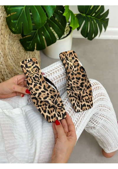 Erva'nın Butiği Leopar Cilt Laddies Parmak Arası Kadın Terlik-6361