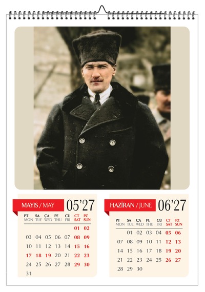 2027 Mustafa Kemal Atatürk Duvar Takvimi-a3 Ebat-6 Sayfa Fotoğraf Kağıdına Baskılı-atatürk İmzalı Pvc Kapaklı Diğer