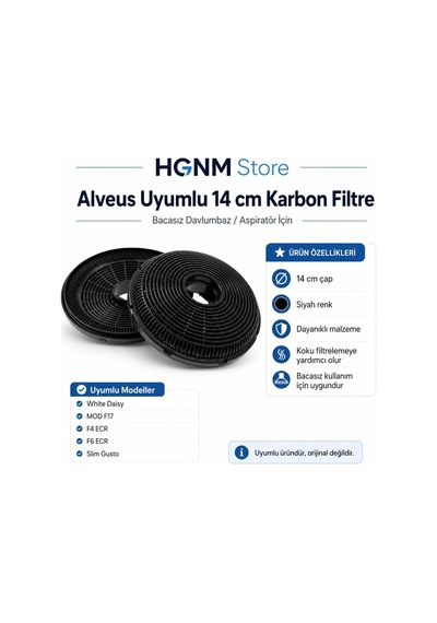 Alveus F17 F4 Ecr F6 Ecr Slim Gusto Uyumlu 14 Cm Siyah Davlumbaz Karbon Filtre Kb11