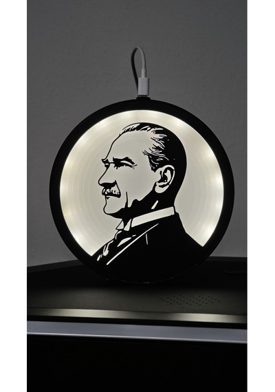 Morfem3d Atatürk Silüetli Led Aydınlatmalı Daire Lamba Model 2 Duvar & Masa Üstü Kullanım Siyah - Beyaz