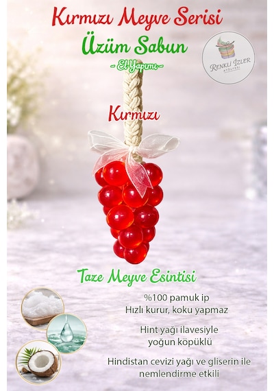 El Yapımı Üzüm Salkım Sabun Tekli Sabun Kırmızı Kurdelalı Karışık Meyve