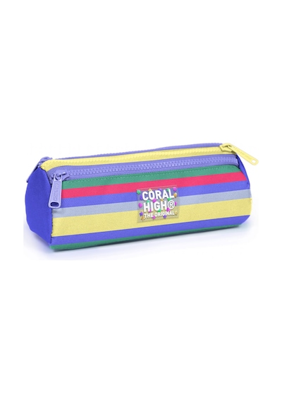 Coral High Kız Çocuk Renkli Çizgi Desenli Üç Gözlü Okul Kalem Çantası 31002 Çok Renkli