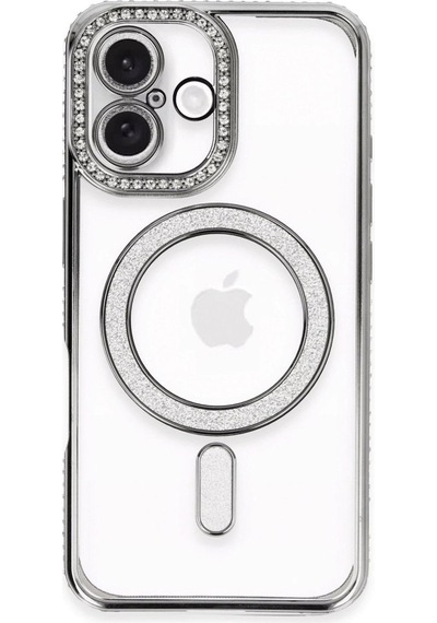 Apple iPhone Uyumlu 16 Plus Kılıf Joke Simli Magneticsafe Kılıf - Gri