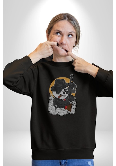 Gangster Panda Unisex Siyah Baskılı Sweatshirt Siyah