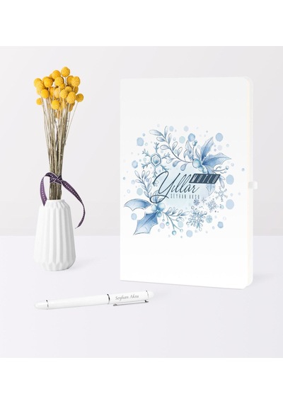 Kişiye Özel Yılbaşı Mutlu Yıllar Temalı Beyaz Defter Kalem Seti - 12