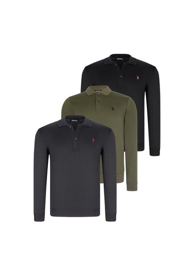 Üçlü Set V4007 Dewberry Erkek Sweatshırt-siyah-lacivert-haki Siyah-lacivert-haki