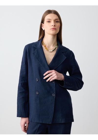 Jimmy Key Lacivert %100 Keten Düz Kesim Blazer Ceket 5sw052585494