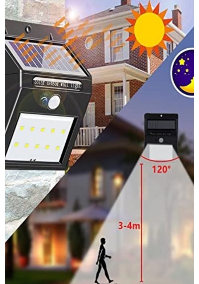 Chermik Pır Hareket Sensörlü 20 Led Solar Güneş Enerjili Su Geçirmez Duvar Lambası
