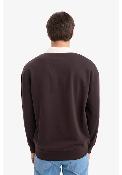 Defacto Boxy Fıt Polo Yaka Sweatshirt E6523AX24WN Kahve