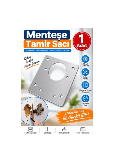 Menteşe Tamir Sacı 1 Adet Dolap Kapak Menteşe Yuvası Onarım Plakası Metal Tamir Aparatı Çok Renkli