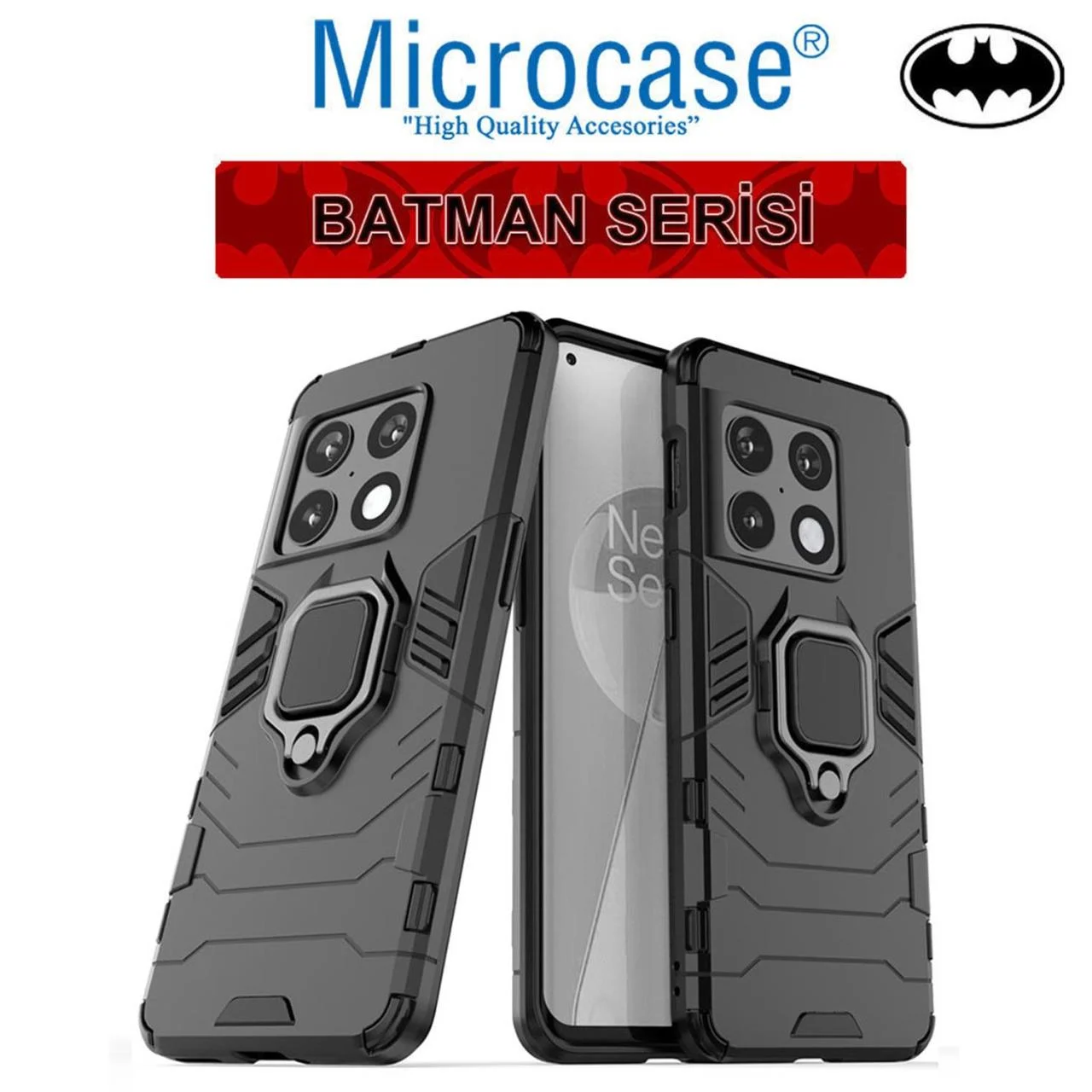 Microcase Oneplus 10 Pro Batman Yüzüklü Armor Kılıf - Siyah