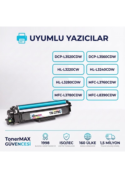 Brother Tn-279 .  Toner Mavi- Çipli / Dcp-l3520cdw / L3560cdw / Hl-l3220cw / L3240cdw / L3280cdw / Mfc-l3720cdw / L3760cdw / L3755cdw / L3780cdw / L8390cdw