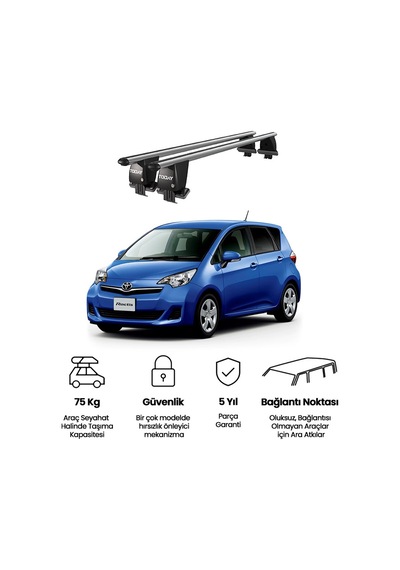 Royal Toyota Ractis / Verso S 2010-2017 Uyumlu Gri Kilitli Ara Atkı Port Bagaj Tavan Barı