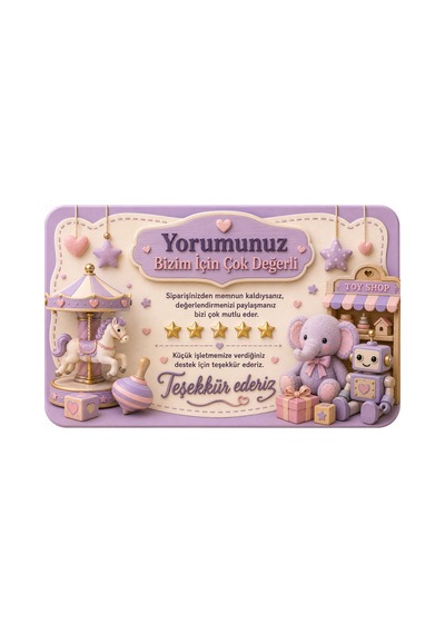 Oyuncak Mağazası Temalı Thank You Kartı Müşteri Yorum Kartı 8x5 Cm - Pembe - 149
