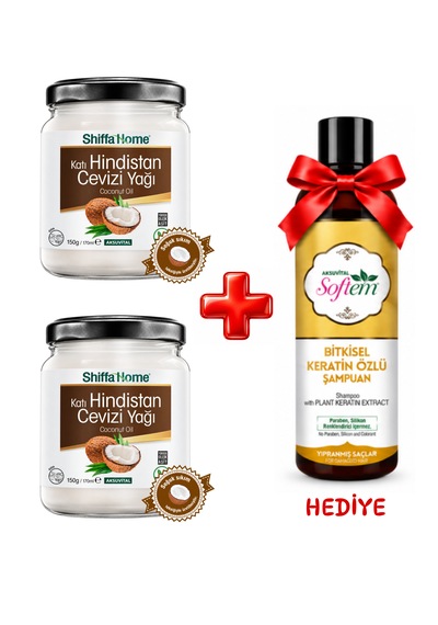 2 Adet Hindistan Cevizi Yağı 170ml Keratin Özlü Şampuan 400ml Hediye 700 ML