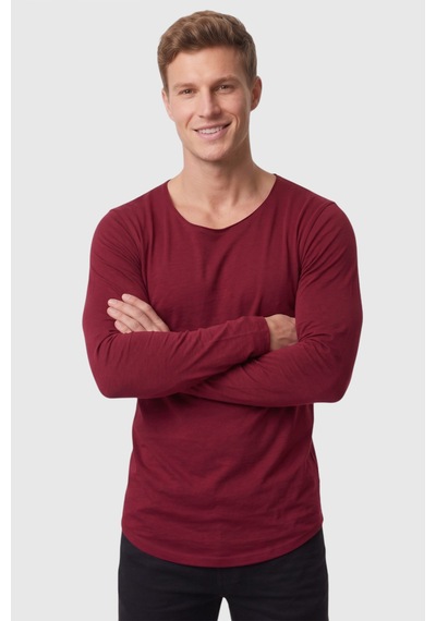 Rizzup Erkek Bordo %95 Pamuk Slim Fit Kesik Açık Yaka Likralı Penye Sweatshirt Oval Kesim 2602299