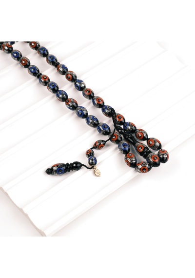 Erzurum Oltu Beyzi Kesim Mercan Ve Mine 1000 Ayar Gümüş İşlemeli 9.5x13.5mm Tesbih