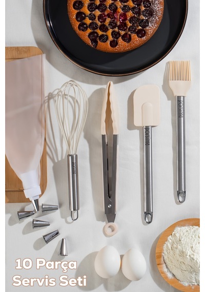 Porsima 3160 10 Parça Pasta Ve Tatlı Servis Seti Kek Pasta Şekillendirme Seti Beyaz Beyaz