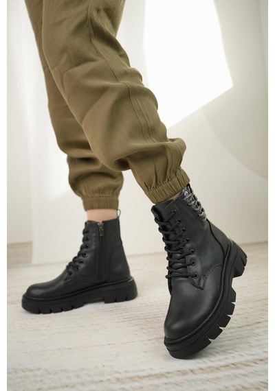 Nesil Shoes Fncy 206 Siyah Fermuarlı Kadın Bot-siyah Siyah