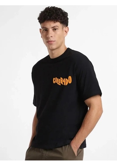 Erkek Tişört Baskılı Oversize Kısa Kol T-shirt - Siyah
