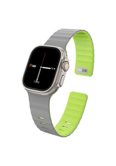 Watch Ultra 49mm Uyumlu Wiwu Mag Secur Serisi Silikon Kordon Gri - Yeşil