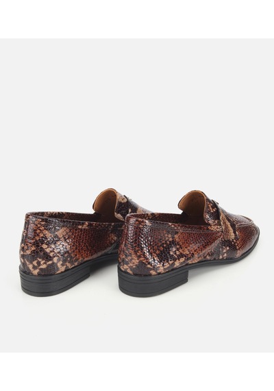 Hotiç Kadın Deri Kahverengi Yılan Baskılı Klasik Loafer