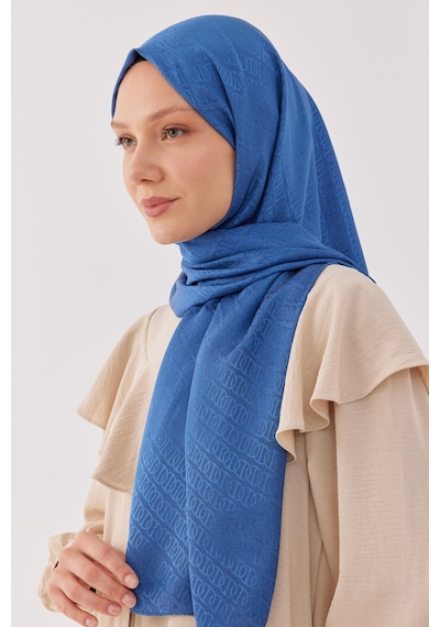 Mirsoy Scarf Halka Desen Parlak Jakar Şal - Mavi Mavi